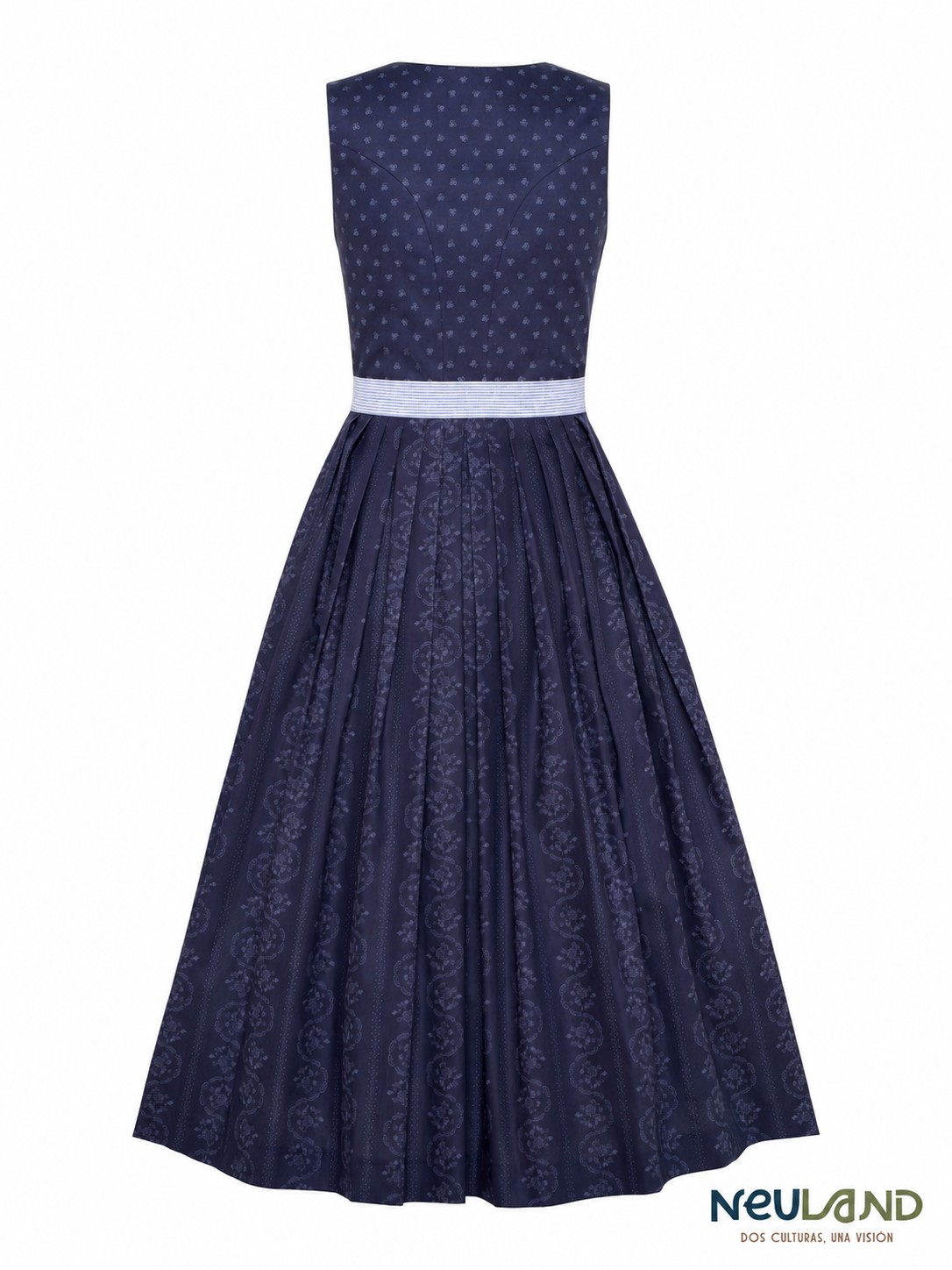 Dirndl clásico de algodón con delantal a rayas - Imagen 2